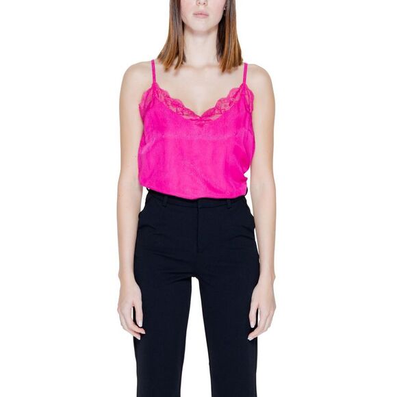 Vila Clothes Lace Trim Satin Cami Top Women Pink Tops & T-Shirts